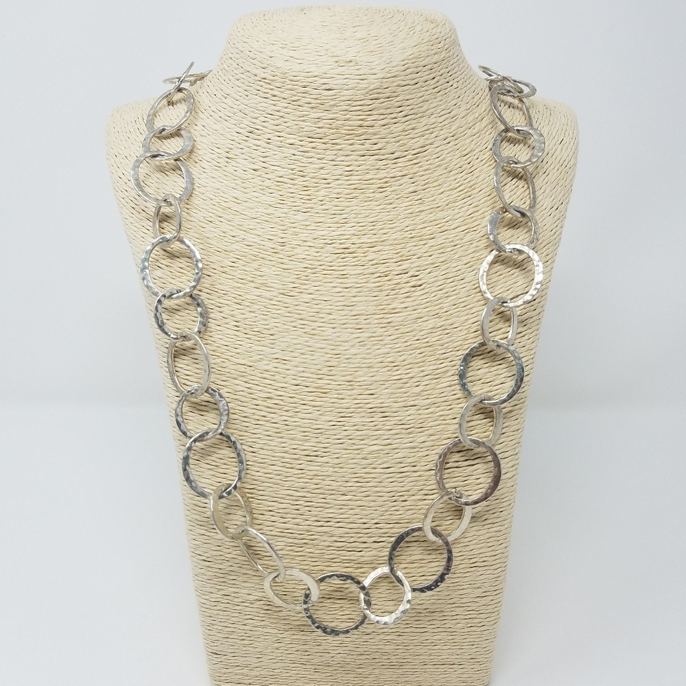Vtg Boojee silver tone hoops statement necklace